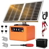 48KM Clôture Électrique Solaire, 0.3 1.5J, 6 12KV Réglable ClôTure éLectrique Pour Animaux avec Panneau Solaire de 15W, 12V 7Ah batterie plomb acide, pour berger, pour ferme, pâturage, jardin