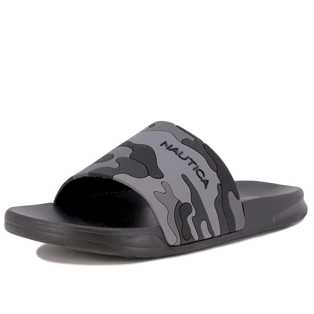 Nautica Men's Open Toe Slide Sandals - Comfortable Indoor & Outdoor Shower Slippers