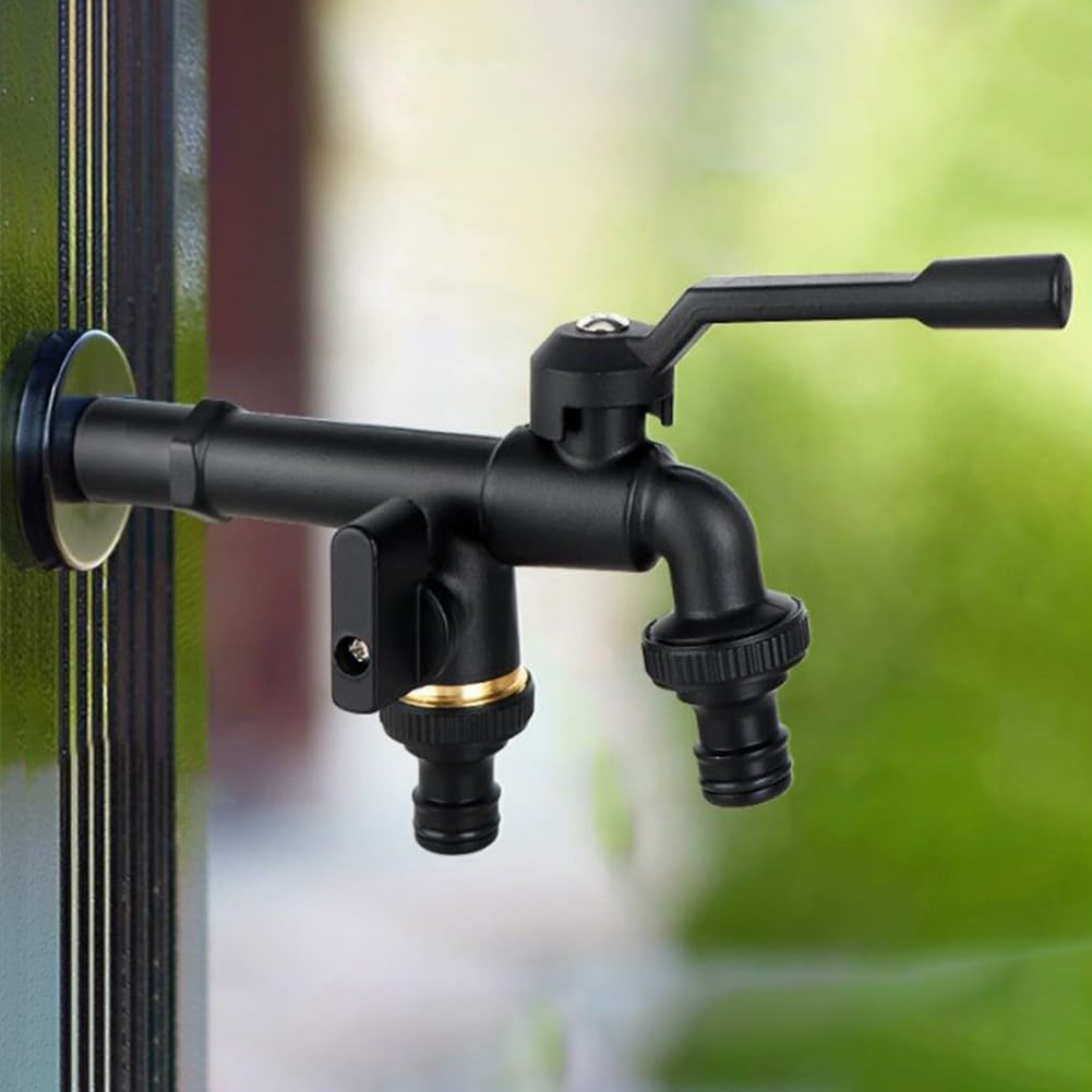 CMBSSTFC Grifo de latón para Exteriores con Salida Doble, Entrada roscada de 1/2", Dos Conectores de Manguera para jardín, Patio, válvula de Flujo de Agua confiable