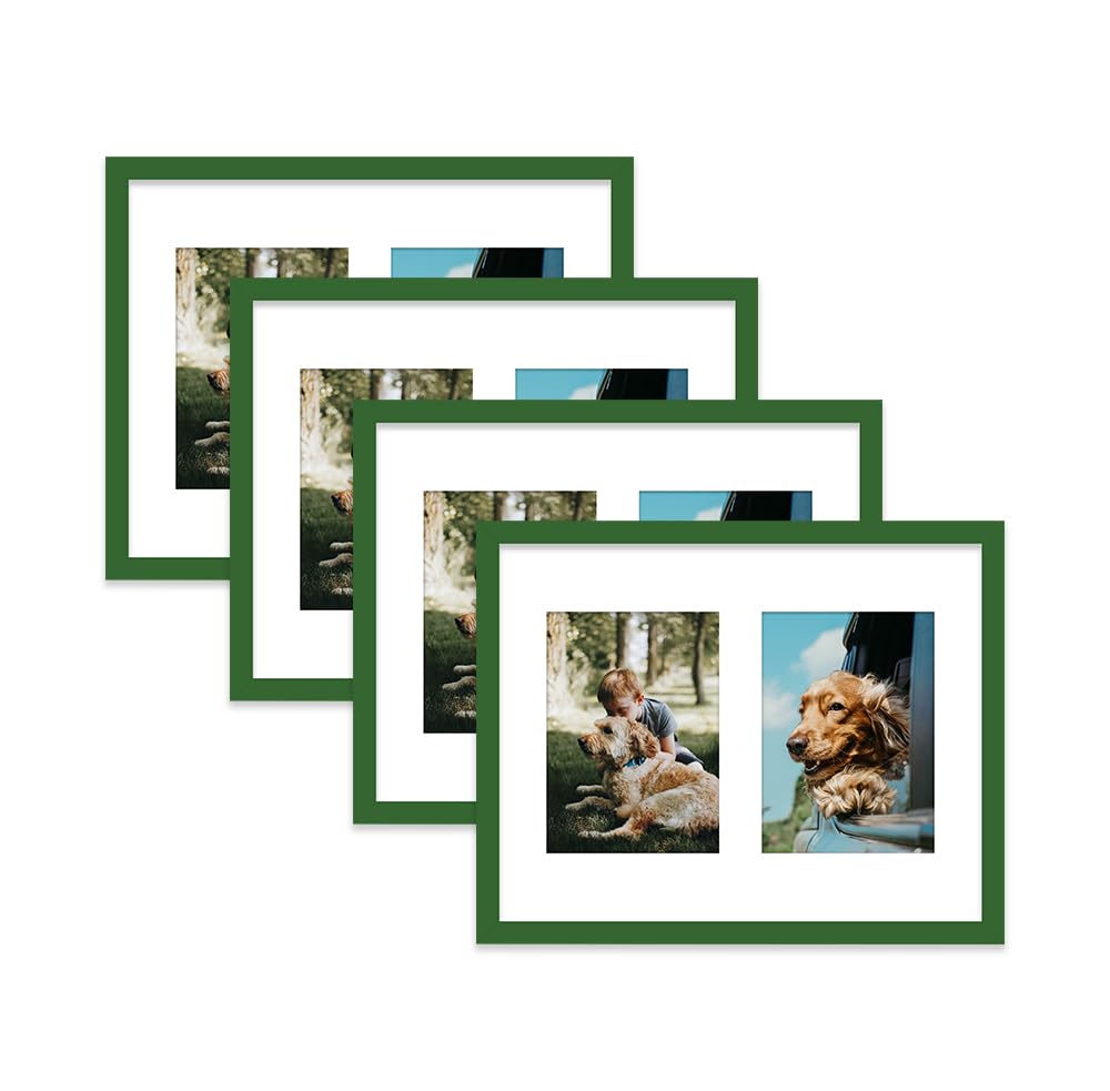 Green Multi Photo Frame - Holds 2 x 7x5 Pictures, Family Collage Picture Frame for Wall Display, 14x11 Frame size, Set of 4