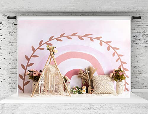 Toile de fond rose arc-en-ciel pour studio photo et premier anniversaire enfant 2,1x1,5m