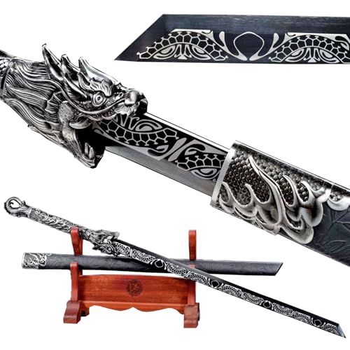 Handmade Straight Carbon Steel Blade with Cool Pattern Chinese Tang Dao Dragon Sword