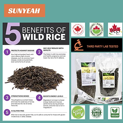Organic Canadian Wild Rice, 2 Kg(4.4 Lb), Grade A, Full Grain（10-15Mm）, Canadian North Saskatchewan Organic Ice Lake Harvest Long Grain Wild Rice, Bulk Wild Rice Organic, No-Gmo, Gluten Free, Vegan #TOP4