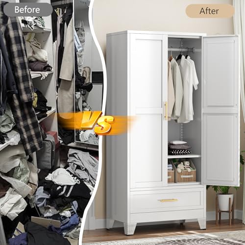 image for AUEYTVR Metal Armoire Wardrobe Closet with Drawers,Storage Cabinet wit