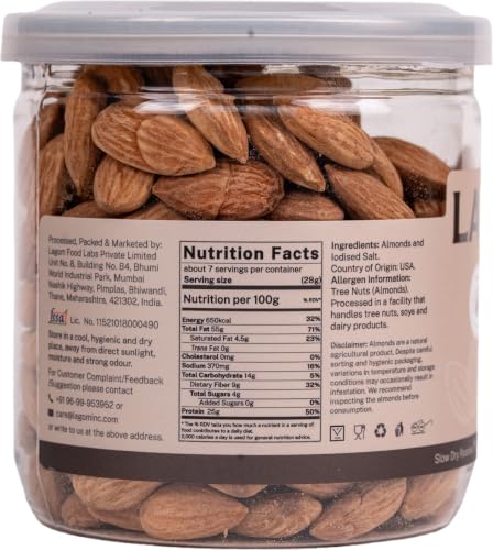 Image of Lagom Roasted Salted Almonds 200g | Lightly Salted Dry Roasted Badam | Small Batch Roasted, Crunchy Texture | No Preservatives | Vegan, Gluten Free, Non-GMO
