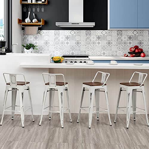 Andeworld 24 Inch Swivel Bar Stools Set Of 4 Counter Height Stools Industrial Metal Barstools ( 24 Inch, Distressed White ) #TOP1