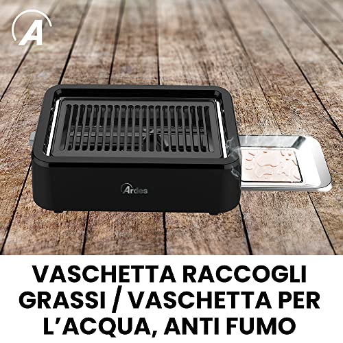 ARDES - ARGRILL01 Rauchfreier Elektrogrill GRILL AMO, BBQ, Rauchfrei, Infrarotheizung 1100 W, Tragbarer Elektro-Balkongrill für Innen- oder Außenbereich mit abnehmbarem Grill