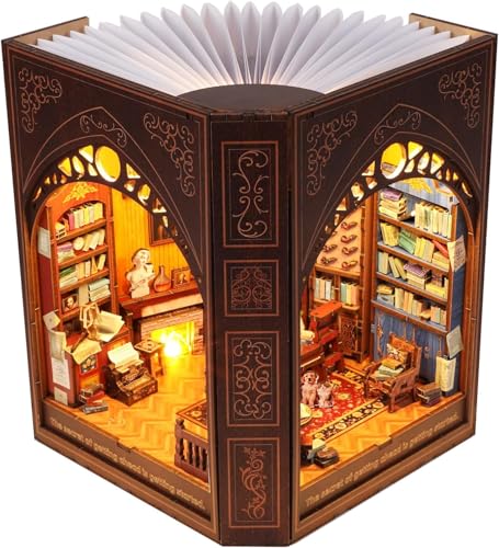 Book Nook Kit with LED Light,Beautiful Bookshelf Décor,Ideal Craft Gift