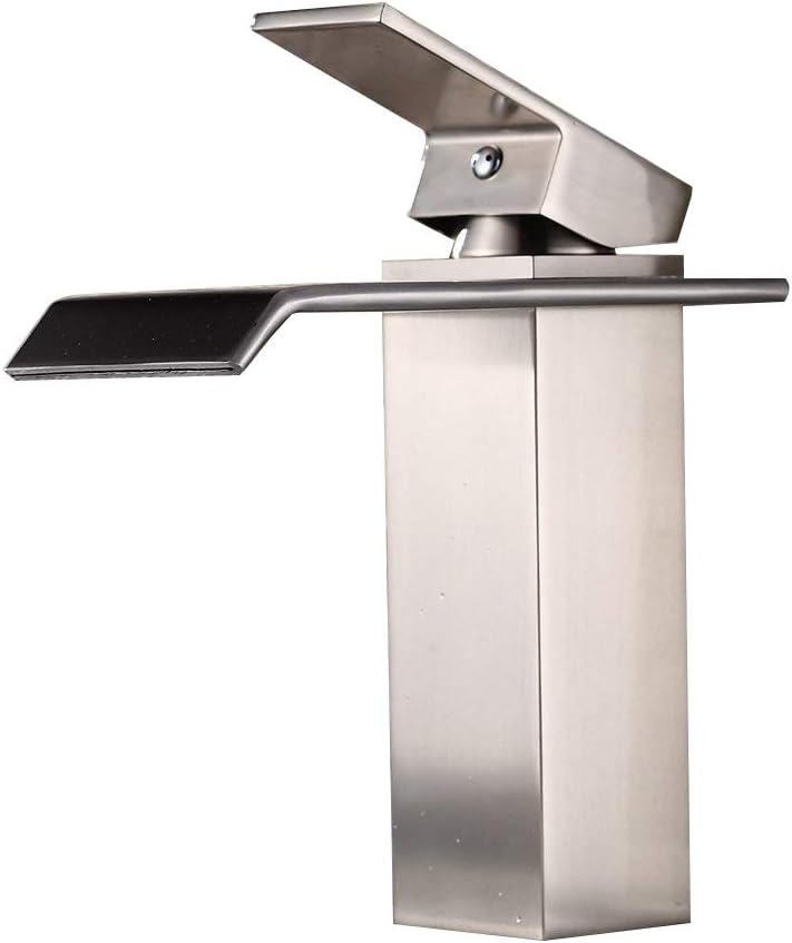 Inchant Commercial & Home Single Lever Widespread Waterfall Bathroom Vessel Sink Faucet Deck Mount Centerset Lavatory Faucet Bathtub Mixer taps Vanity Bathroom faucets(Brushed Nickel Rectangular)