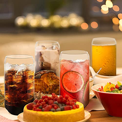 Flhivsa Drinking Glasses 6Pcs Set -20Oz Glass Cups Beer Can Shaped Glass Cups Tumbler Cup &With Bamboo Lids And Glass Straw&For Soda Cocktail Whiskey Iced Coffee Iced Tea Wine Cups #TOP4