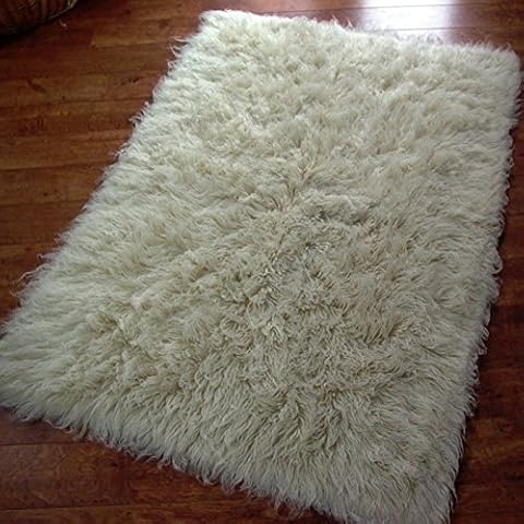 Sheepskin World Flokati Shaggy Wool Rug, Ivory, Natural Colour - High Grade 2000 Grams (60cm x 120cm) Cover