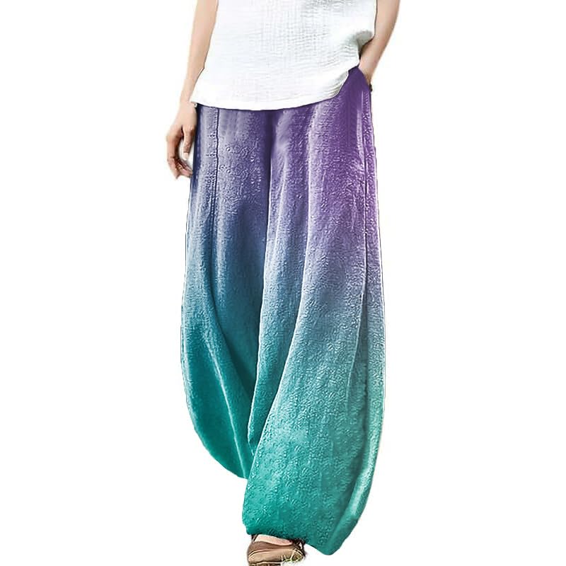 Palazzo Pants for Women Harem Pants Cotton Loose High Elastic Waist Lightweight Summer Women Hiking Pants