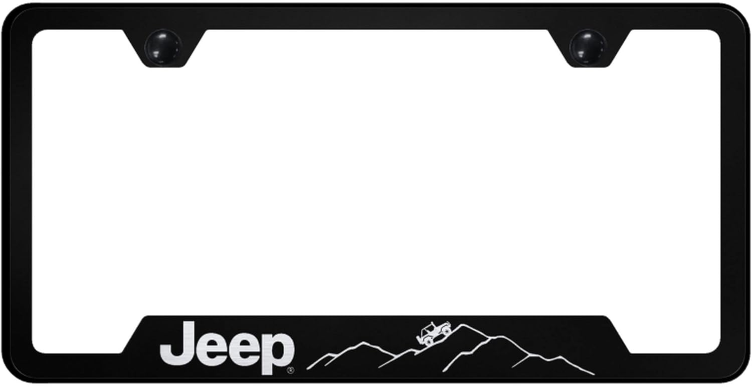 Au-TOMOTIVE GOLD Laser Etched Logo Cut-Out License Plate Frame for Jeep Mountain (Chrome)