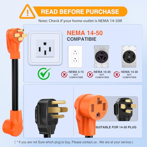 Image of Nilight EV Dryer Charger Adapter Cord 50Amp to 30Amp 4 Prong Pure Copper 125V /250V Outlet to Plug Conversion Heavy Duty 10 Gauge Wire 14-50P 14-30R 50M /30F