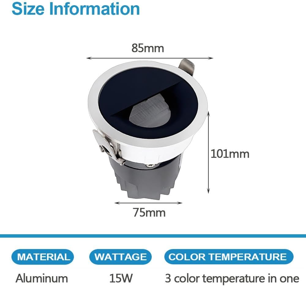 XBTGS Paquete de 2 focos LED empotrables GHT con ángulo ajustable de 30°, 15 W, instalación de readaptación, puede iluminar focos profundos antirreflejos, redondos, de aluminio, empotrables