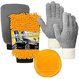 🚗3ER- AUTO REINIGUNGSSET --- 1 pcs Chenille Auto Waschhandschuh, 1 Paar Auto Putzhandschuhe, 1 pcs Autoschwamm Polierpad.