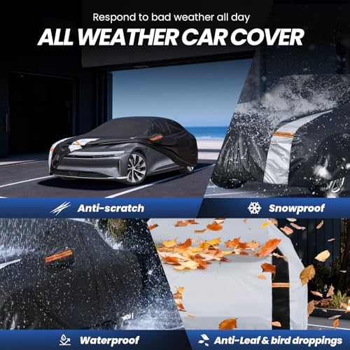 Image of Multi-Layer Car Cover Custom Fit for Lucid Air(EV) (2021-2026), 100% Waterproof All Weather for Automobiles, Gift with Towel, Heavy Duty Car Covers for Rain Sun UV Protection with Door Zipper.