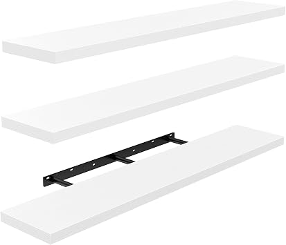 Amada 35.4" Floating Shelves for Wall Decor & Storage, Set of 3, White | MDF Wall Shelves for Bedroom, Bathroom, Living Room, Kitchen, 22 lbs Capacity per Shelf, Hidden Brackets, Flexible Layout