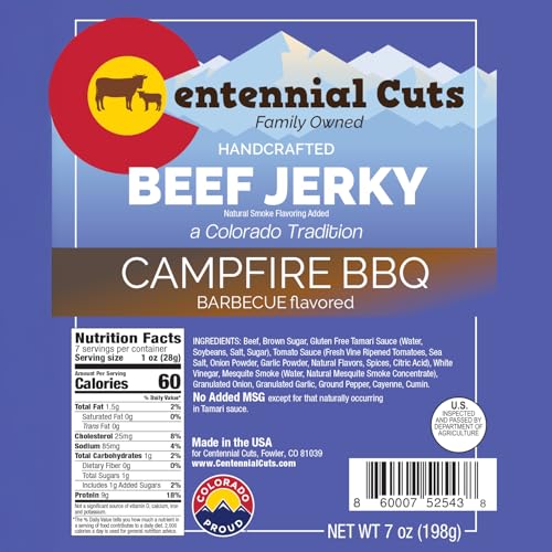 Image of Centennial Cuts Beef Jerky - Campfire BBQ - High Protein, Classic Sweet & Smoky Flavor - 7 oz Snack