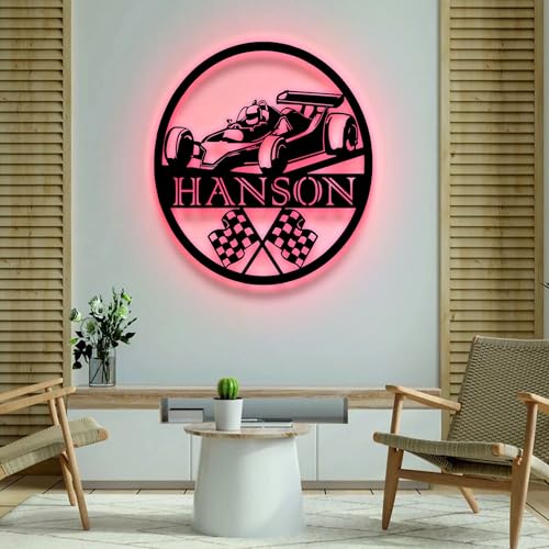 Custom Racing Metal Sign with LED Lights, Personalized Text Vehicles Sign, Custom Name Sign, Neon Wall Décor Sign A3-MSN173.9