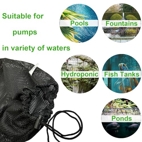 Cover Geny Pond Pump Filter Bag, 1 Pc 12\" x 15.5\" Drawstring Submersible Water Pump Barrier Bag, Black Mesh Media Bags, Pond Pump Covers for Aquarium, Swimming Pool, Outdoor Fountain.