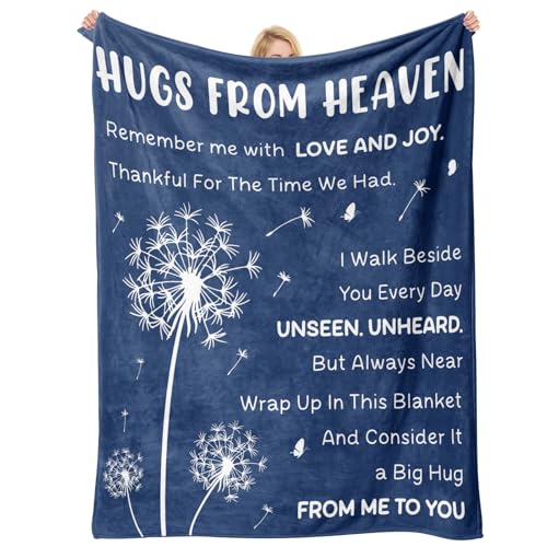 Hakumata Sympathy Hug Blanket from Heaven,Sympathy Gifts for Loss of Loved One, Bereavement Emotional Support Gift, Memorial Blanket for Loss of Mom Dad Sister Husband Son Daughter, Blue 60'' x 50''