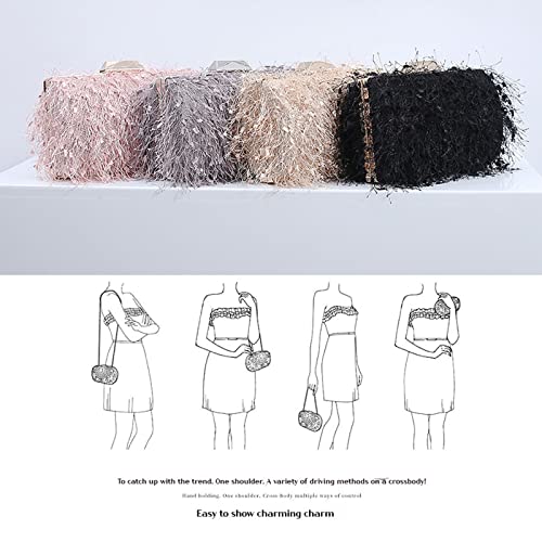 Bolsa feminina de plumas, bolsa clutch feminina fofa para noite, bolsa de ombro para festa, BLAKC, B
