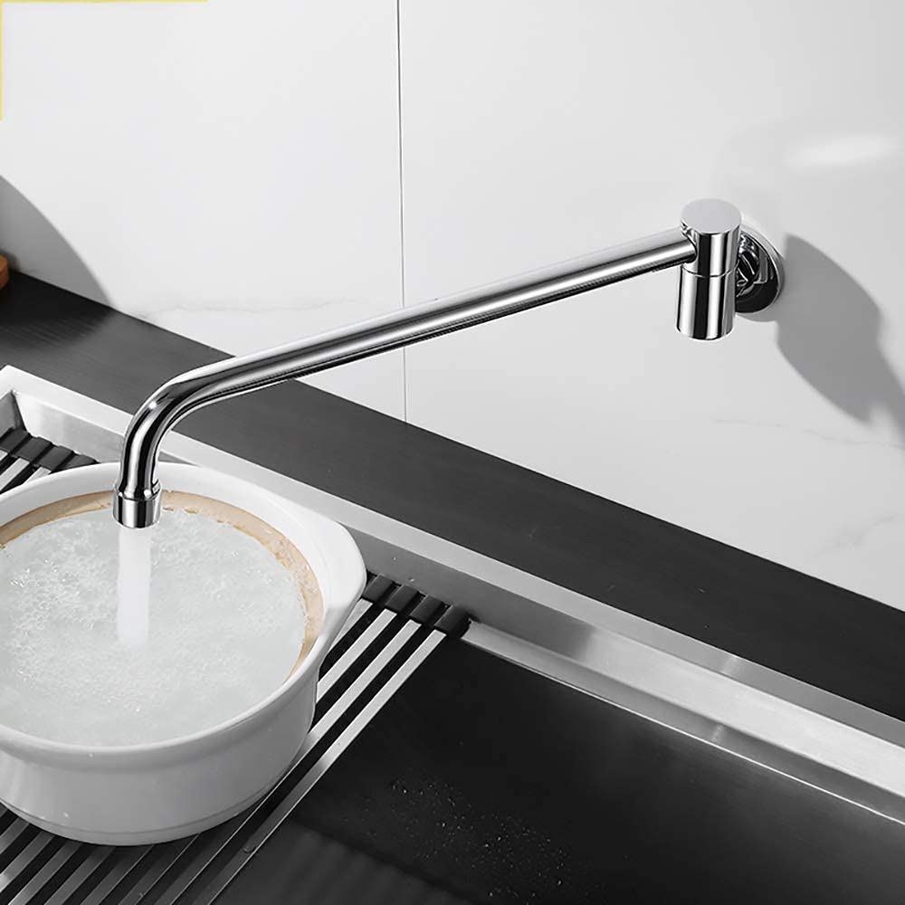 CMBSSTFC Zlew kuchenny Kran do montażu na ścianie Mosiężne krany do umywalki Półautomatyczna huśtawka Pralnia Mop basenowy Kran basenowy Krany zimnej wody, chrom