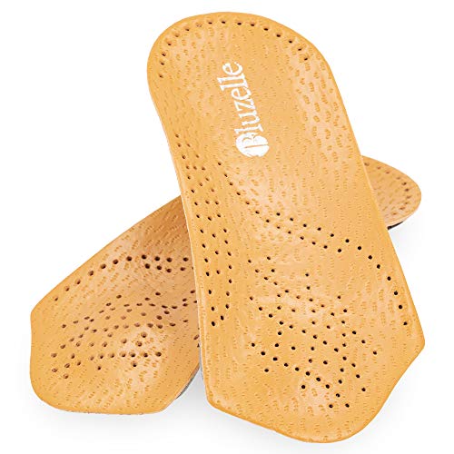 bluzelle 3/4 Kurz-Fußbett aus Echt-Leder mit Bogenstütze, Komfort Einlege-Sohle Atmungsaktive Schuh-Einlage zur Entlastung + Schonung, 43 / 44, Beige Cover