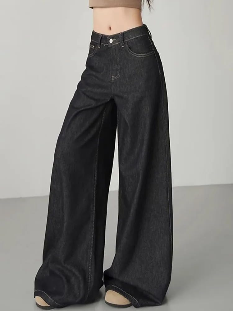 Pantalones Vaqueros para Mujer Primavera Rectos Coreano Tiro Alto Pierna Ancha Casuales Holgados Jeans para Mujeres