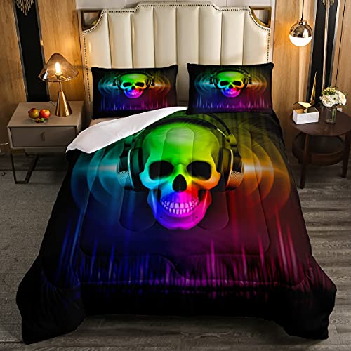 Juego de Funda de edredón para niños y niñas, con diseño de Calavera, Estilo Punk Rocker, Calavera, edredón para jóvenes Hippie, decoración de la habitación de Esqueleto, Juego de edredón de tamaño i