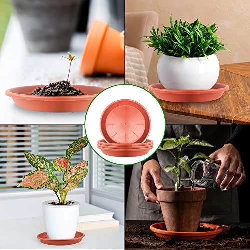 Miniatura 6 de Likoso Juego De 5 Platos Para Macetas, Rojo Ladrillo Platillos Mandejas De Goteo Plástico Para Plantas De Flores De Jardín Interior Y Exterior - 22 Cm