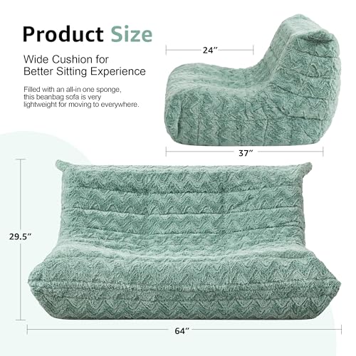 Image of Hobestluk Large Bean Bag Chair Faux Fur BeanBag Couch for Living Room | Green Chevron, Loveseat,Ergonomic Design,Memory Foam,Anti-slip Bottom,No Assembly Required,Decorative Style for Living Room