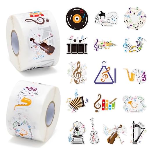 GROBRO7 Juego de Rollos de Calcomanías Musicales, 2 Rollos Autoadhesivos de Notas Musicales, 16 Estilos con Forma de Dibujos Animados, Lindo