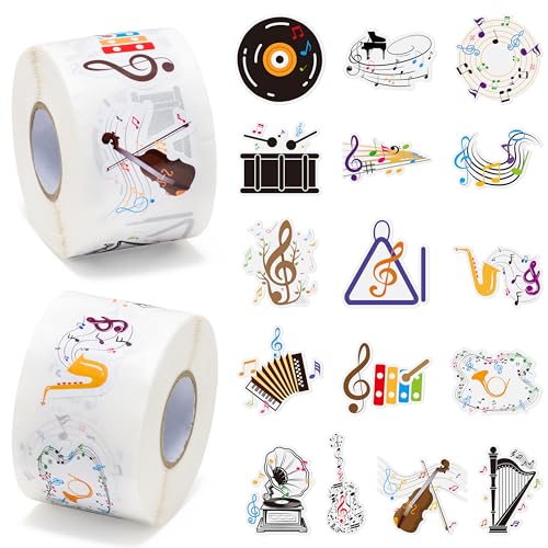 GROBRO7 Lot de 1 000 rouleaux d'autocollants en forme de note de musique, 16 styles de dessins animés, autocollants de récompense mignons pour scrapbooking,...