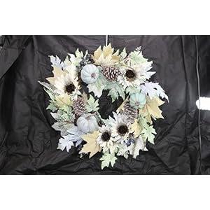 Admired By Nature 24 Inch Artificial Pumpkin Sunflower Fall Wreath Wall Door Farmhouse Decor For Home Office Thanksgiving Harvest Wreaths For Front Door Cemetery Wreaths Indoor Outdoor Rustic White
