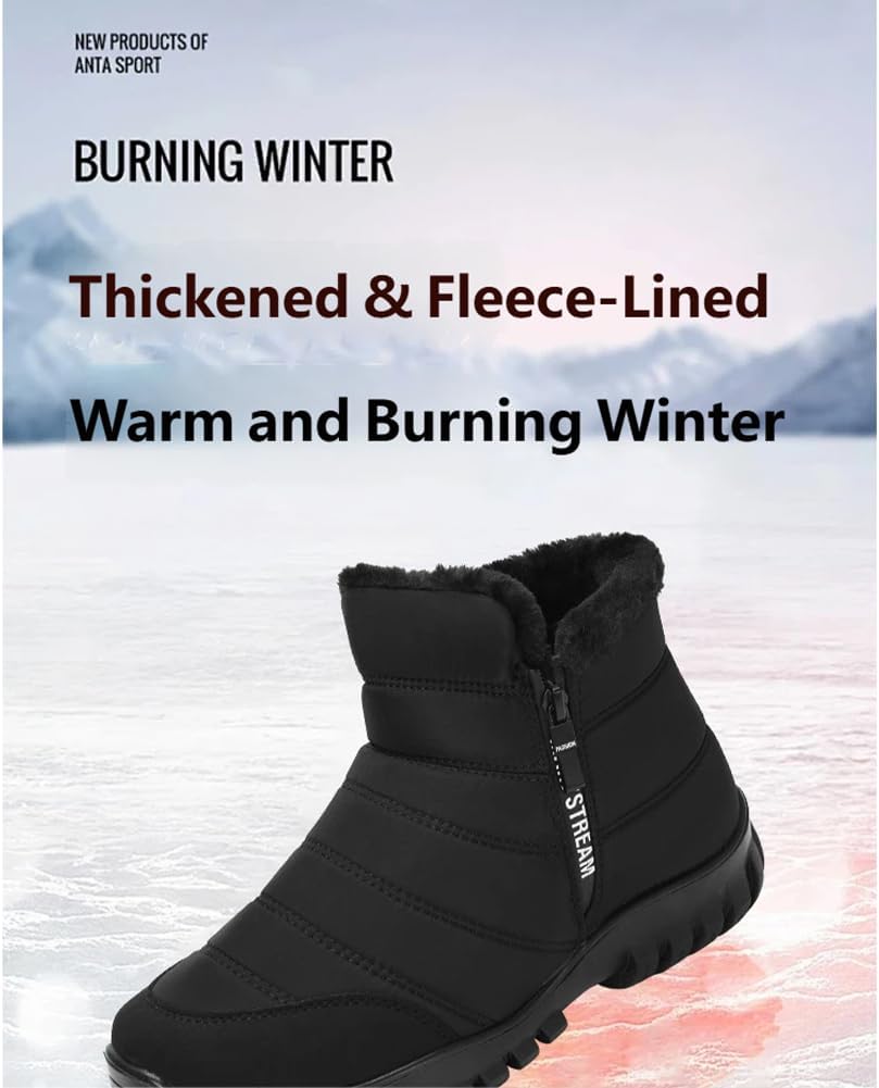 Snow Boots Men Winter Boots Waterproof Insulated Fur Lined Ankle Boots Side Zipper Slip On Warm Outdoor Shoes, Anti-Slip Cold Weather Booties for Commuting and Hiking