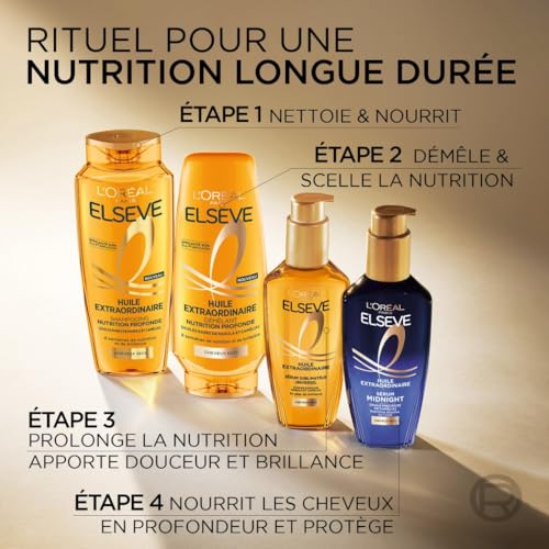 L'Oréal Paris - Après-Shampooing Nutrition Profonde - 8 Semaines de Nutrition & Brillance – Pour Cheveux Secs - Enrichi en Huiles Rares de Marula & Camélia - Elseve Huile Extraordinaire - 250 ml