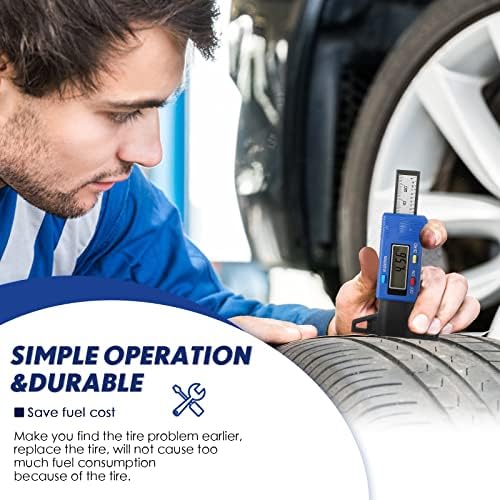 Tire Tread Depth Gauge Digital Tire Depth Gauge LCD Display Tire Thread Measuring Gauge Blue Tire Wear Gauge Digital Tread Depth Gauge Tread Checker with Inch MM Conversion for Motorcycle Car Truck