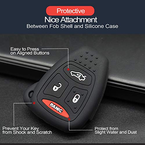 Compatible With 2005-2012 Jeep Commander Grand Cherokee Liberty Dodge Avenger Charger Durango Magnum Chrysler 200 300 Pt Cruiser Silicone Fob Case Cover Protector Keyless Remote Head Holder 2Pcs #TOP3