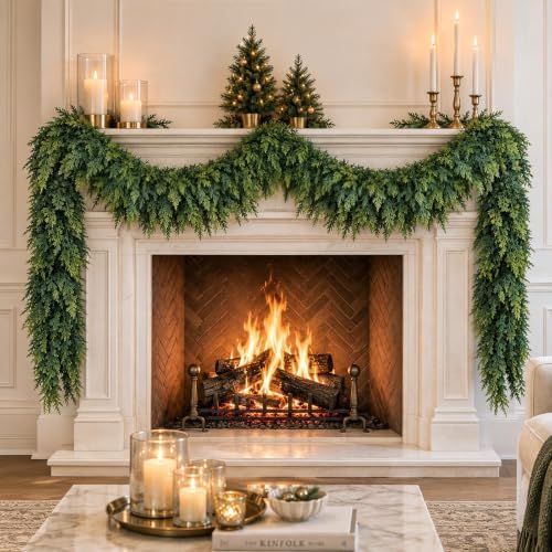15FT Christmas Cedar Garlands Realistic, Real Touch Winter Xmas G...