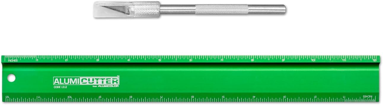 Alumicolor AlumiCutter Aluminium Straight Edge w / Blade for Office، School، Engineering and Framing، Green   