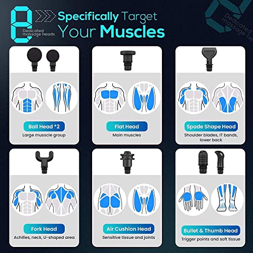 Pistola-de-Masaje-Muscular-Pistola-Masajeadora-Muscular-con-30-Niveles-Ajustables-Potente-Ultra-Silenciosos-y-Pantalla-Tactil-LCD8-Cabezas-Pistola-Masaje-para-Relajacion-Recuperacion-Fatiga