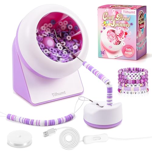 Tilhumt Clay Bead Spinner Electric Bead Spinner for Jewelry Making Friendship Bracelets Maker with Needle and Elastic String Bracelet Making Machine Ideal Gift for Craft Bead Lovers Purple
