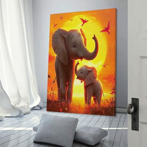 Affiche décoration éléphant coucher de soleil pour chambre