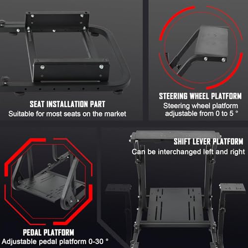 Hottoby レーシングシミュレーター コックピット ロジクール/スラストマスター/Fanatec G920 G923 G29 T80 T150用 取り付け可能なモニタースタンド ハンドルなし ハンドブレーキ&ペダル用