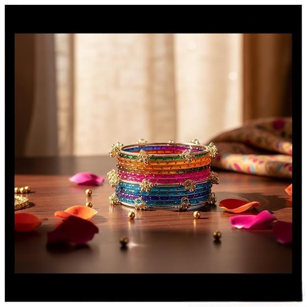Image of Kashmiri Ghangharoo Glass Bangle Set for Women| Light Weight Bangles | Traditional Transparent Fancy Glass Chudi Set for Wedding, Party(Set Of 18)