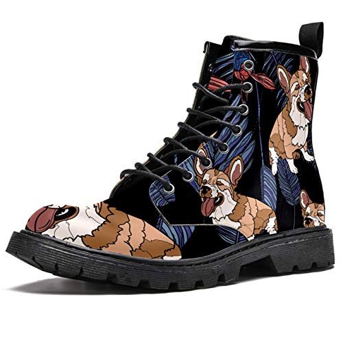 Bennigiry Cute Corgi Perro Dogtropical Palm Leaves Botas de caña Alta para...