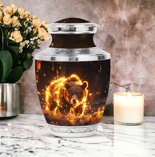 Image of Bear Urn - Adult Cremation Urn for Men & Women - 10 inch, Multicolor, Bear Meadow Pattern, Indoor Use, Large Size