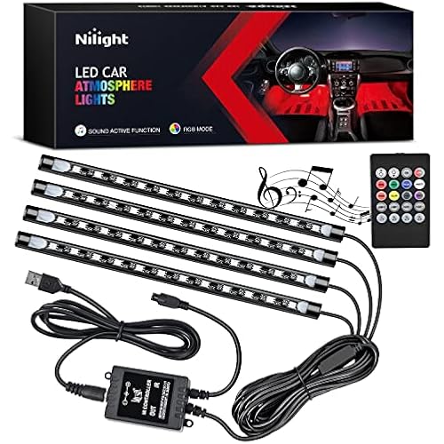 Nilight 4PCS 48LED Car USB Interior Neon Accent Lights RGB Remote Control